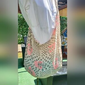 Free People Linen/cloth Carryall Bag‎ With Pink Accents